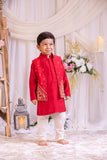 Red Dori Embroidered Kurta Churidaar With Jacket