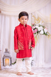 Red Dori Embroidered Kurta Churidaar With Jacket