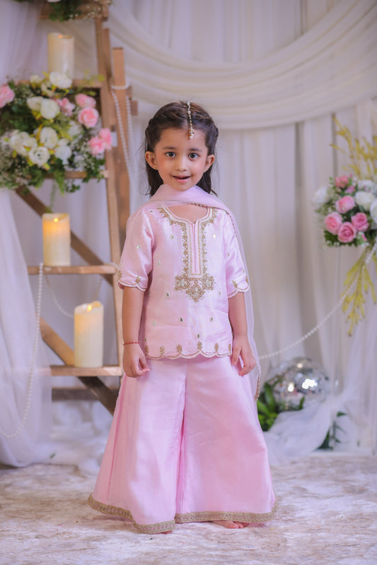 Pink Pearl Embroidery Palazzo Set