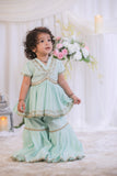 Sea Blue Embroidered Peplum Top And Sharara