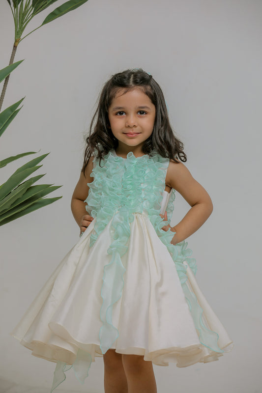 White Blue Ruched Dress
