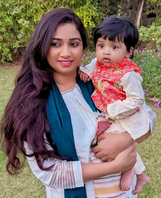 Orange Ikkat Nehru Set