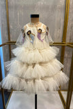 The White Ruched Dress with Mermaid Embroidery On The Cape