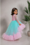 PINK BLUE HIGH LOW FlLORAL EBROIDERRED GOWN