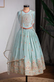 BLUE SHIMMER EMB GHAGRA