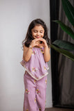 Lilac Chanderi Thread Embroidery Palazzo set