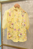 Yellow 3d flower Embroidered Top and Pant