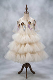 The White Ruched Dress with Mermaid Embroidery On The Cape