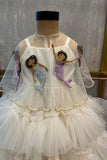 The White Ruched Dress with Mermaid Embroidery On The Cape