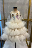 The White Ruched Dress with Mermaid Embroidery On The Cape