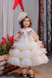 The White Ruched Dress with Mermaid Embroidery On The Cape