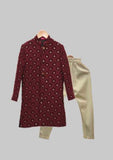 Wine Chikankari Sherwani Set