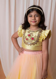 Yellow And Peach Mirror Floral Embroidered Ghaghra Set