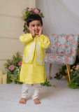 Yellow White Floral Embroidery Nehru With Kurta Set