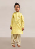 Yellow Mirror Embroidery Kurta Patiala