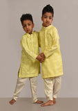 Yellow Mirror Embroidery Kurta Patiala