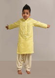 Yellow Mirror Embroidery Kurta Patiala