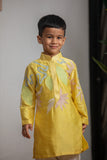 Yellow Chanderi Applique Kurta