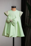 Green Bow A Line Embroidered Dress