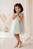 GREEN HEART DRESS WITH A CUTE BOW ON THE SHOULDER