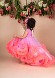 Lavender Hot Pink Ruffled High Low Gown