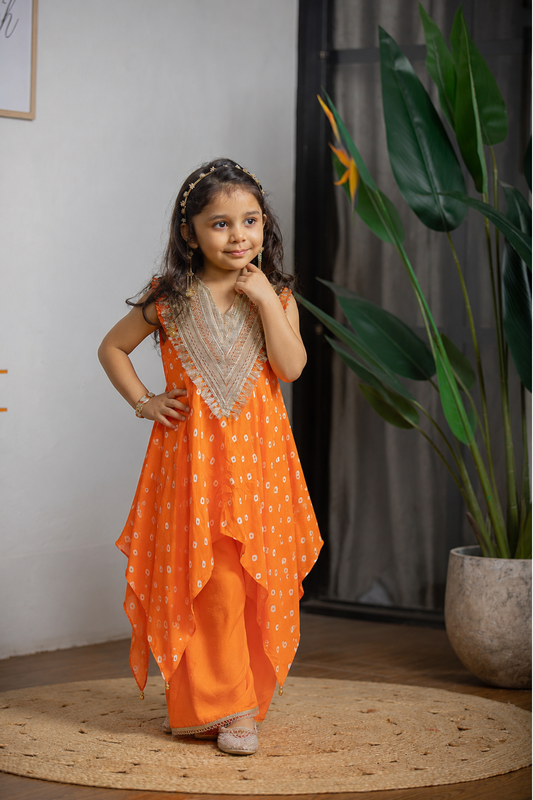 Orange Bandhej Palazzo Set