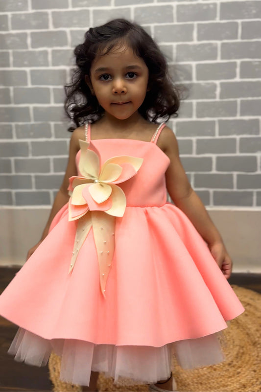 Peach Dress with 3d Flower