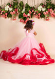 Pink Wine Train Ruffled Gown