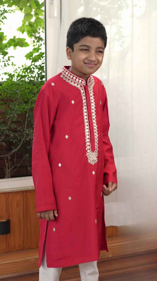 Red Knot Embroidery Kurta