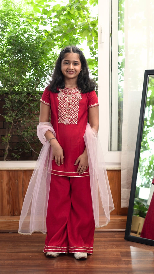 Red Knot Embroidery Palazzo set