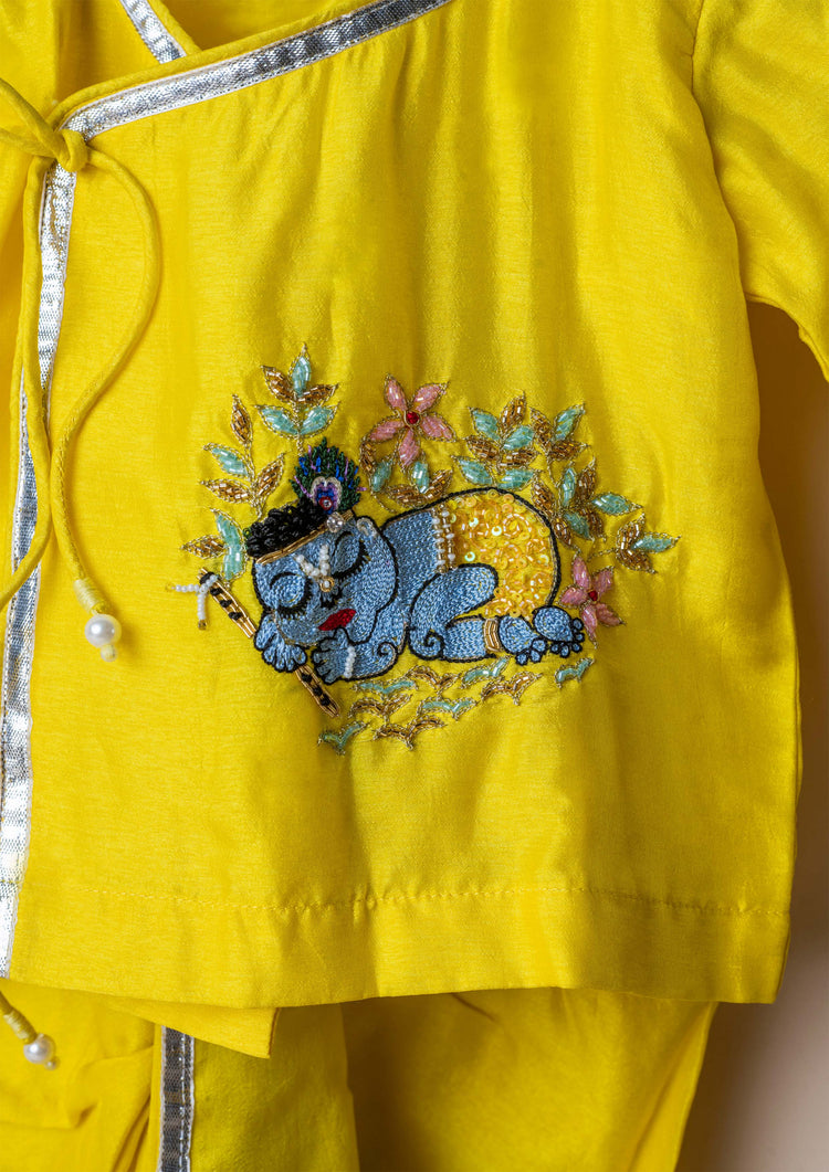 Yellow Kanha Embroidered Jaamna Set