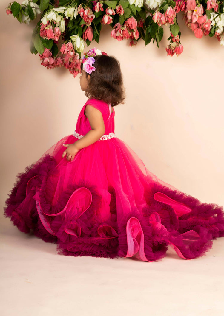 Hot Pink And Purple Long Train Gown