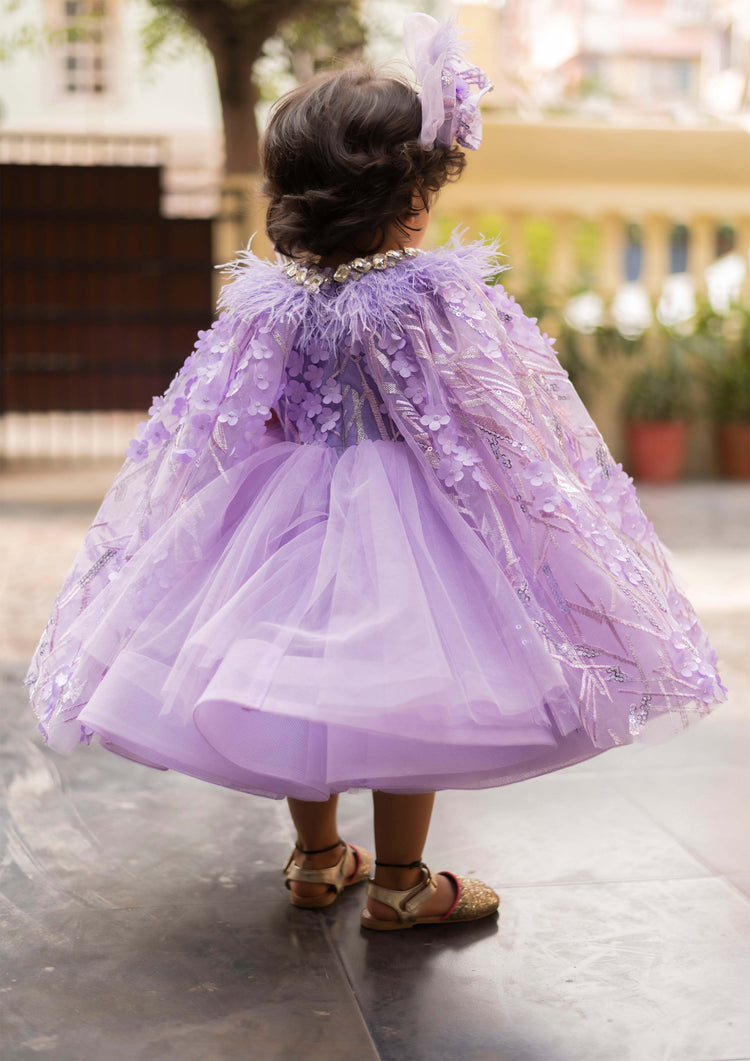 Purple 3D Cape Dress