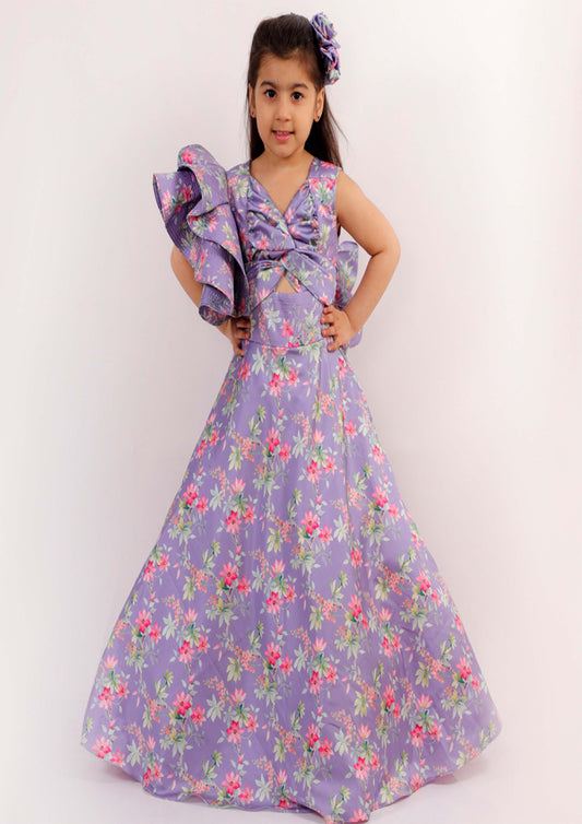 Purple Floral Print Gown