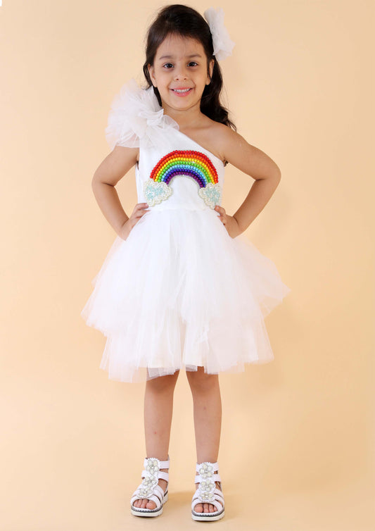One Shoulder Rainbow Embellished Dress