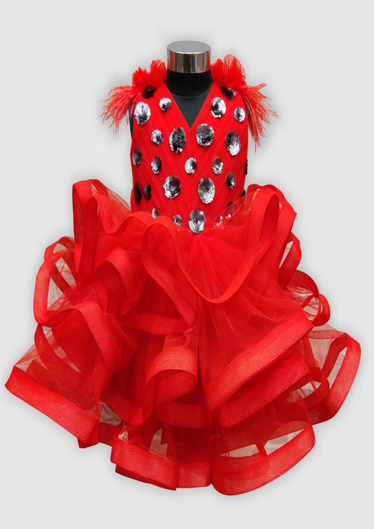Red Ruffle With Feather