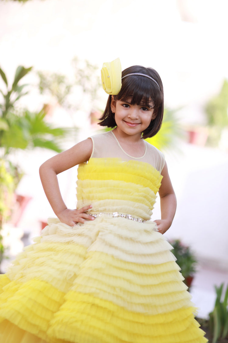 Yellow Ruched Ball Gown