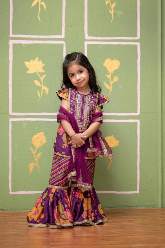 Purple Printed Sharara Set