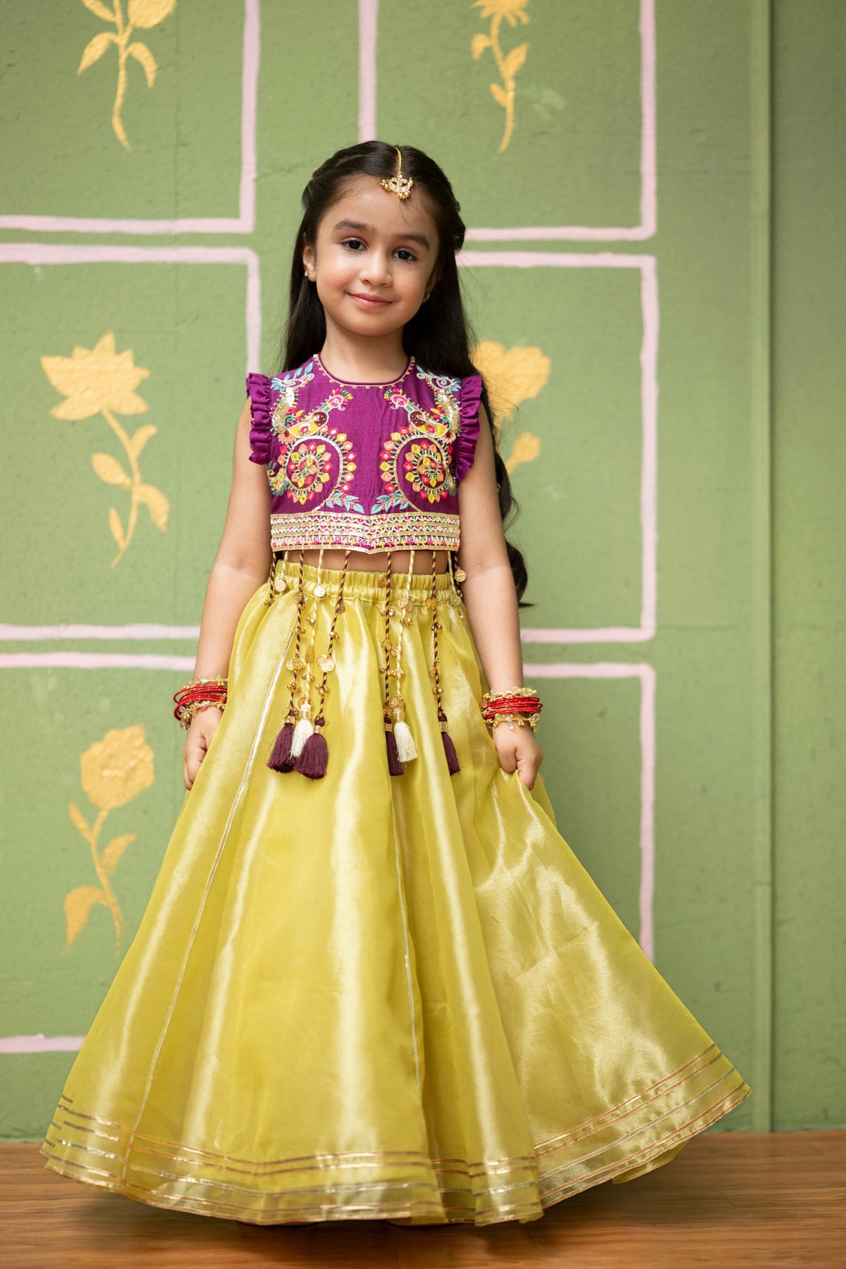 Mirror Embroidered Tassel Ghagra