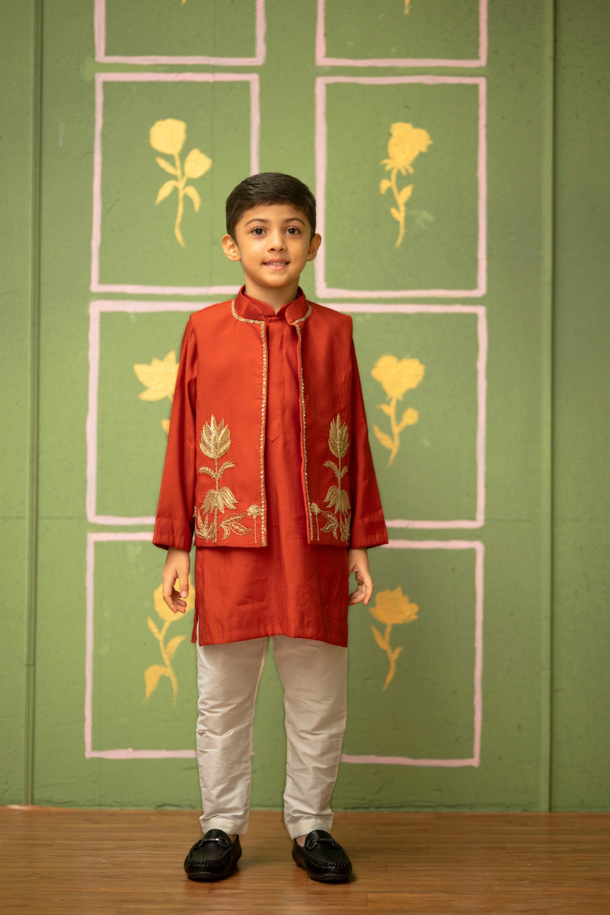 Rust Dori Embroidered Nehru Set