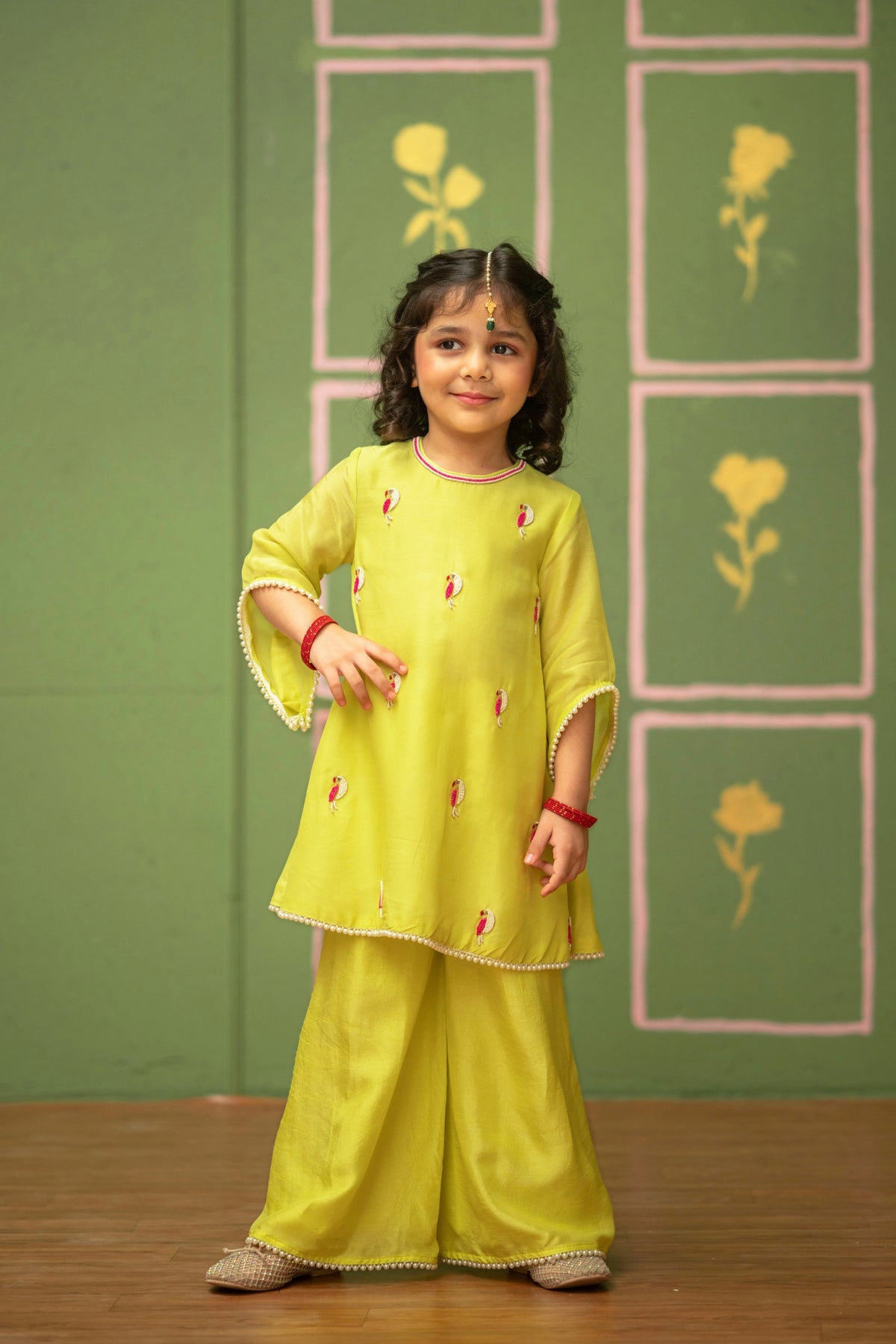 Yellow Bird Embroidered Palazzo Set