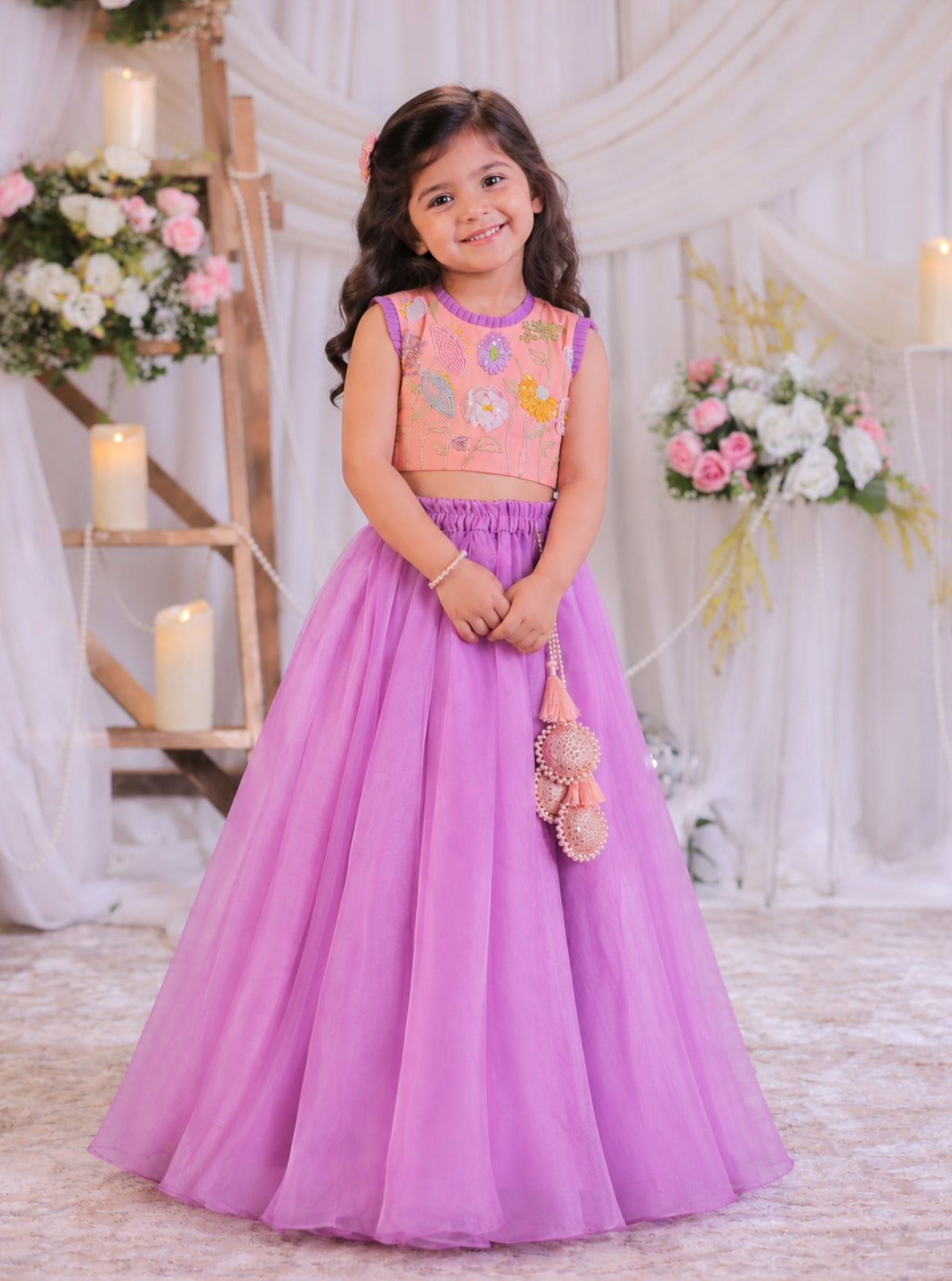 Lilac Peach Embroidery Ghaghra