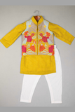 Mustard Embroidered Nehru Jacket Kurta Set