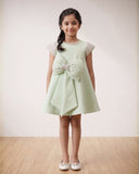 Green Bow A Line Embroidered Dress