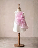 WHITE LILAC BEAUTIFUL DRAPED RUFFLES DRESS