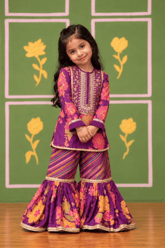 Purple Printed Sharara Set