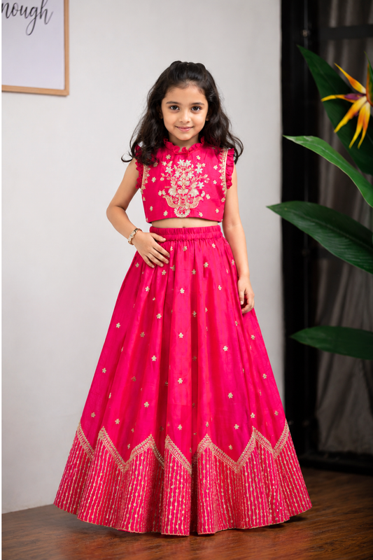 Pink Temple Embroidered Ghagra