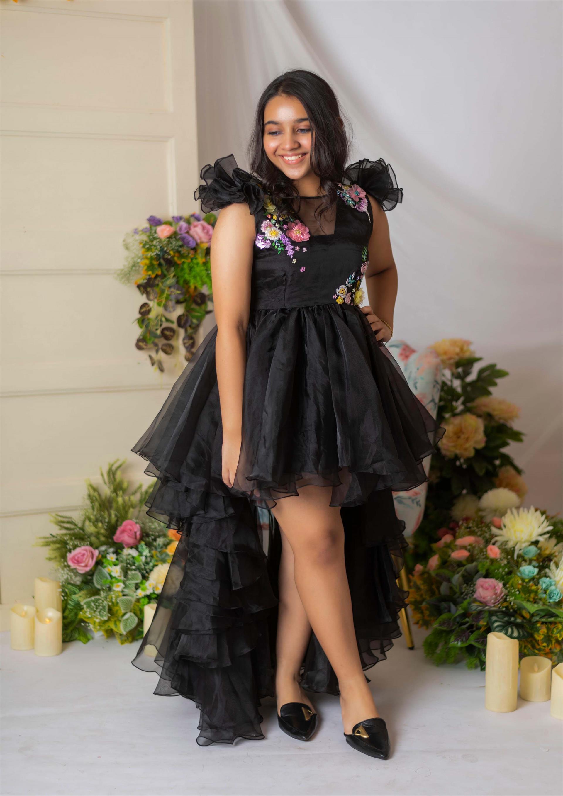 Black Floral Embroidered High Low Gown Lil Angels Black Floral Embroidered High Low Gown Lil Angels