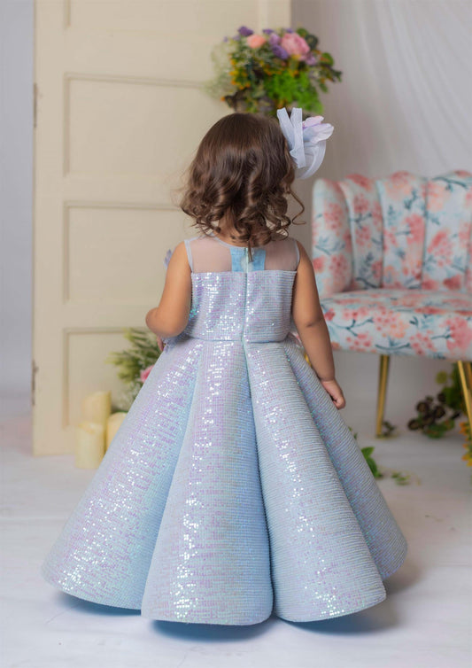 Blue Sequins Structure Gown