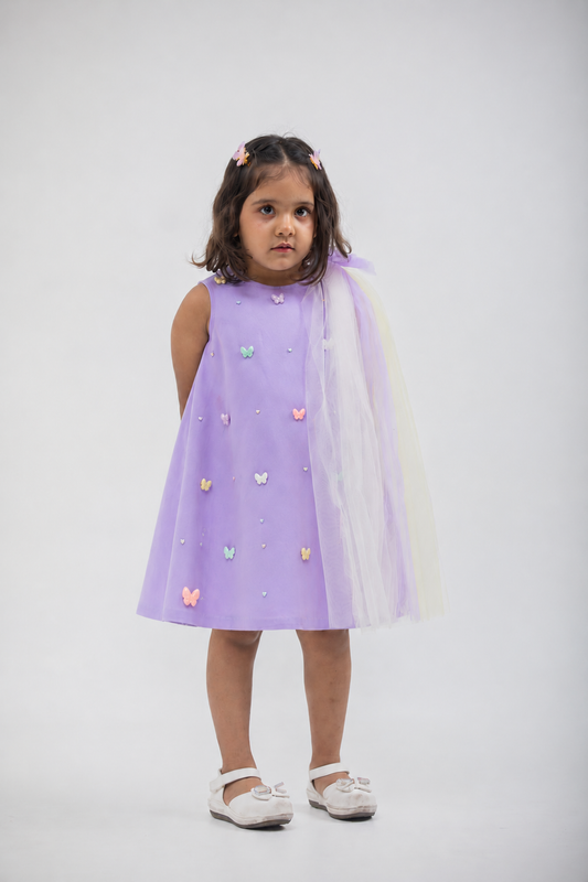 LILAC BUTTERFLY DRESS WITH A CUTE BOW ON THE SHOULDER